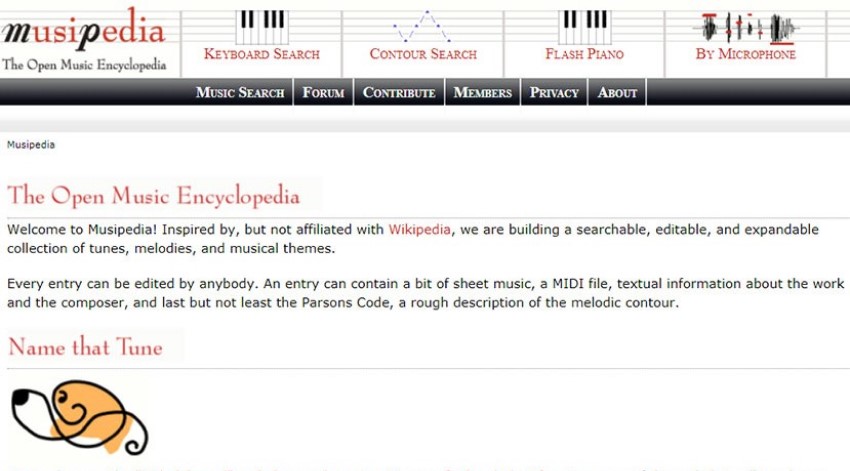 The main page of Musipedia website